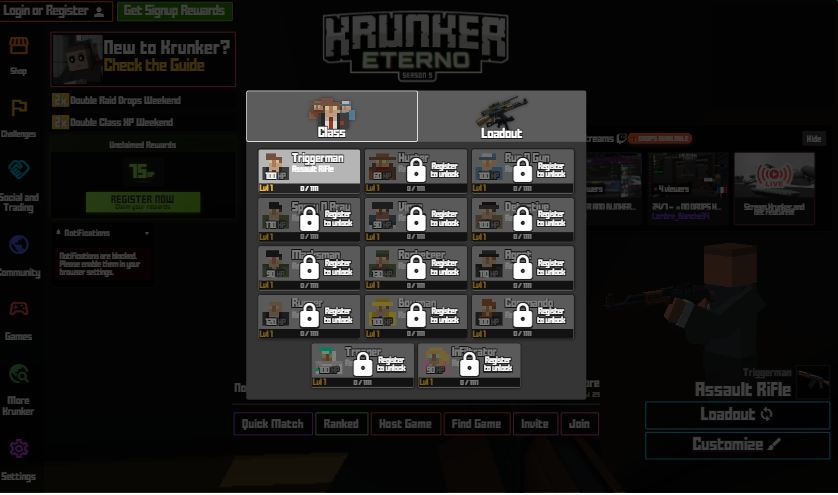 Several kind of weapons to unlock in Krunker