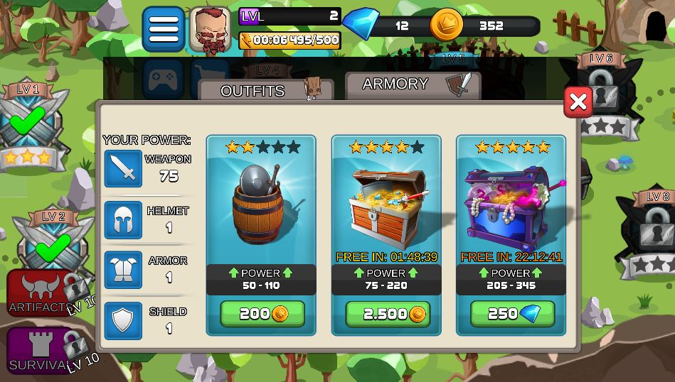 Tiny Arena Game Upgrades Shop and Gear