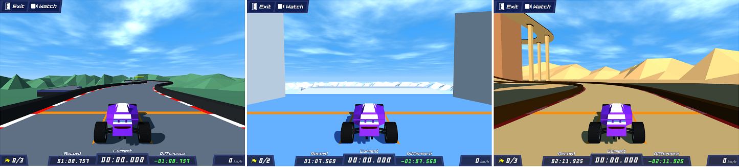screenshot of many themes in Polytrack