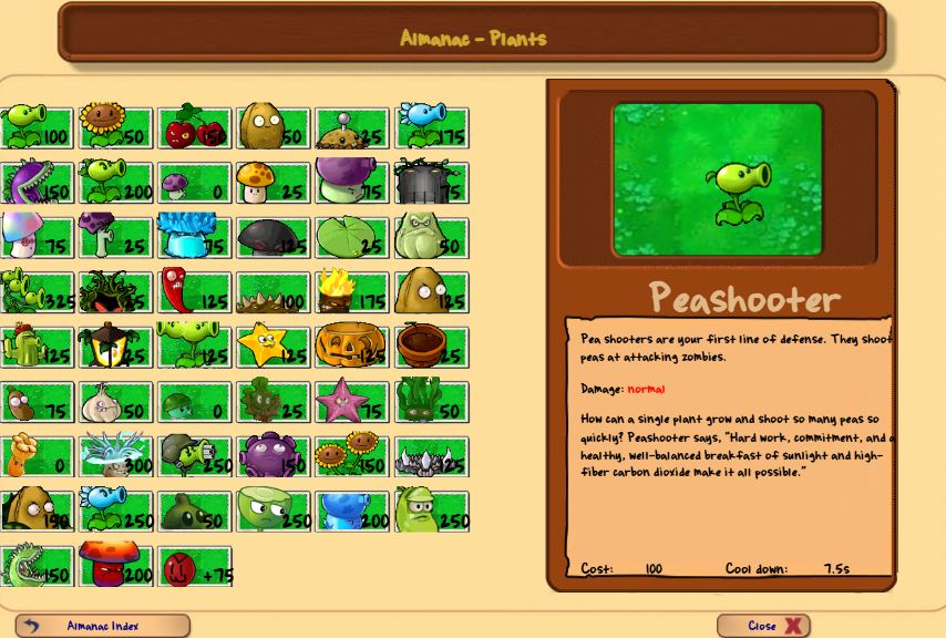 kinds of plant in Plants vs Zombies