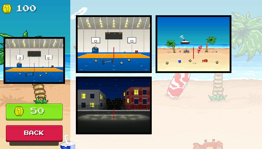 use coin to unlock different courts in Arcade Volley